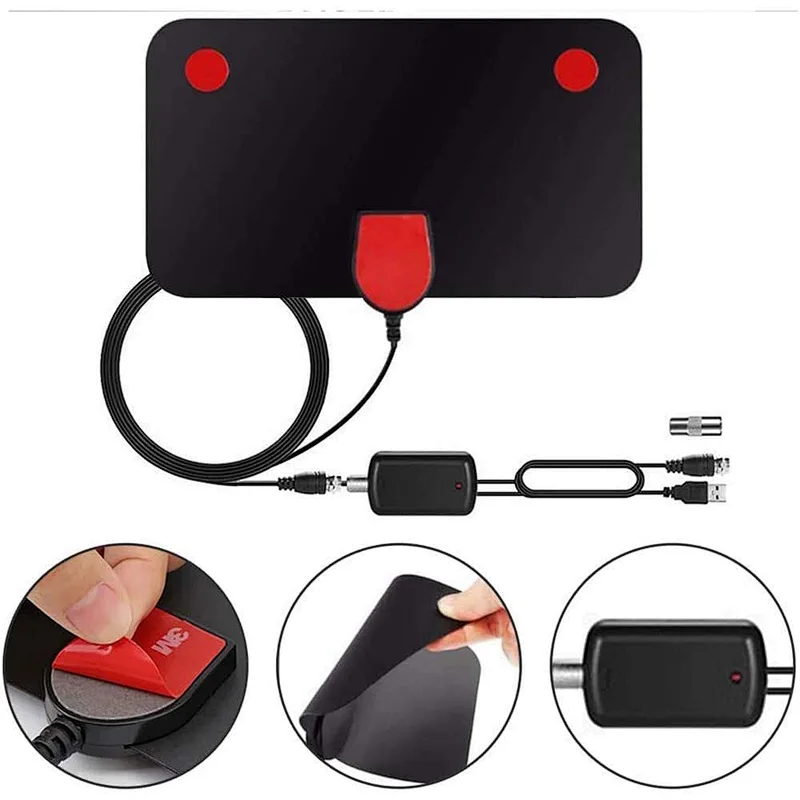 Indoor Signal Amplifier HDTV Digital TV Antenna VHF UHF Adapter Coax Cable TV Antenna