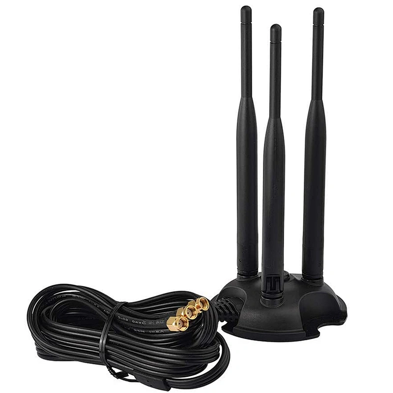 Dual Band 2.4GHz - 5.8GHz with RP-SMA Connector Treble Antenna Magnetic Base for Wireless Network Router Magnet WIFI Antenna