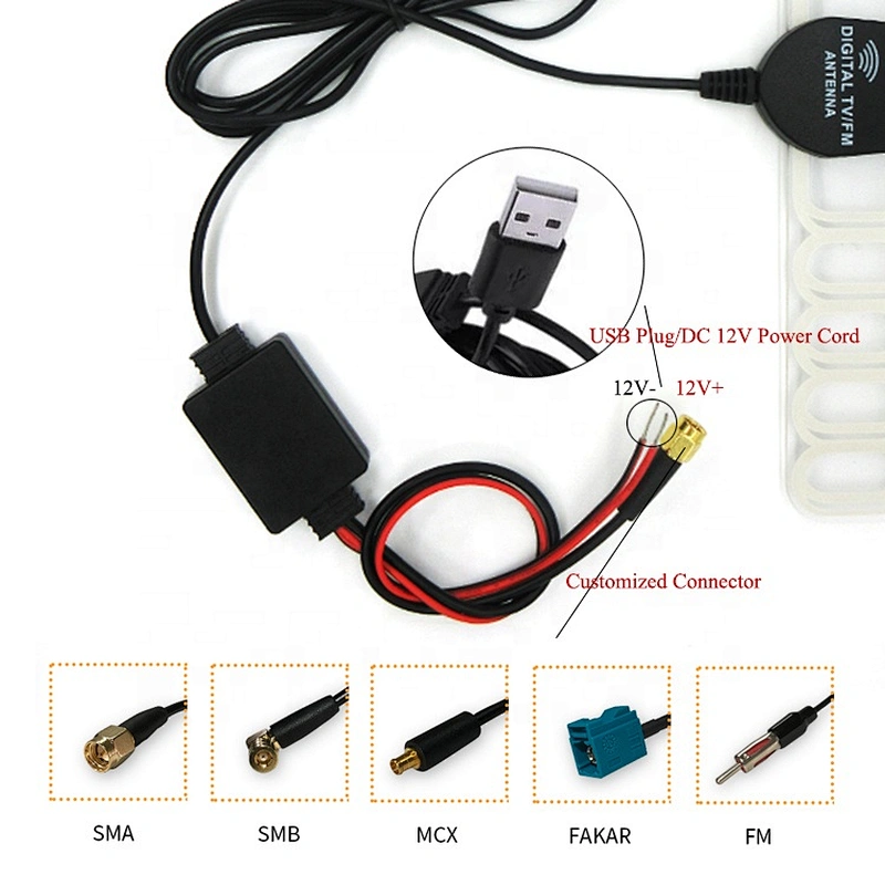 High Gain 23dBi UHF VHF Car Patch Antenna Amplified Satellite Digital TV Antenna For Car