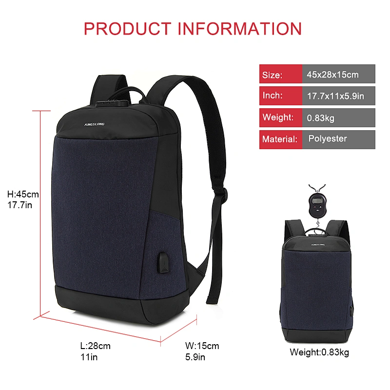 Casual Business Travel 15.6 Inches Men Anti Theft Laptop Backpack with USB Charging Port