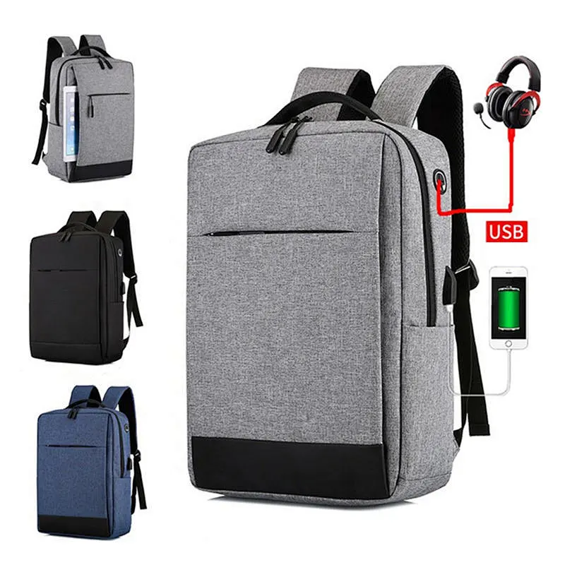 Water Resistant Custom Grey Business Smart Laptop Bag Student Backpack With Usb Port
