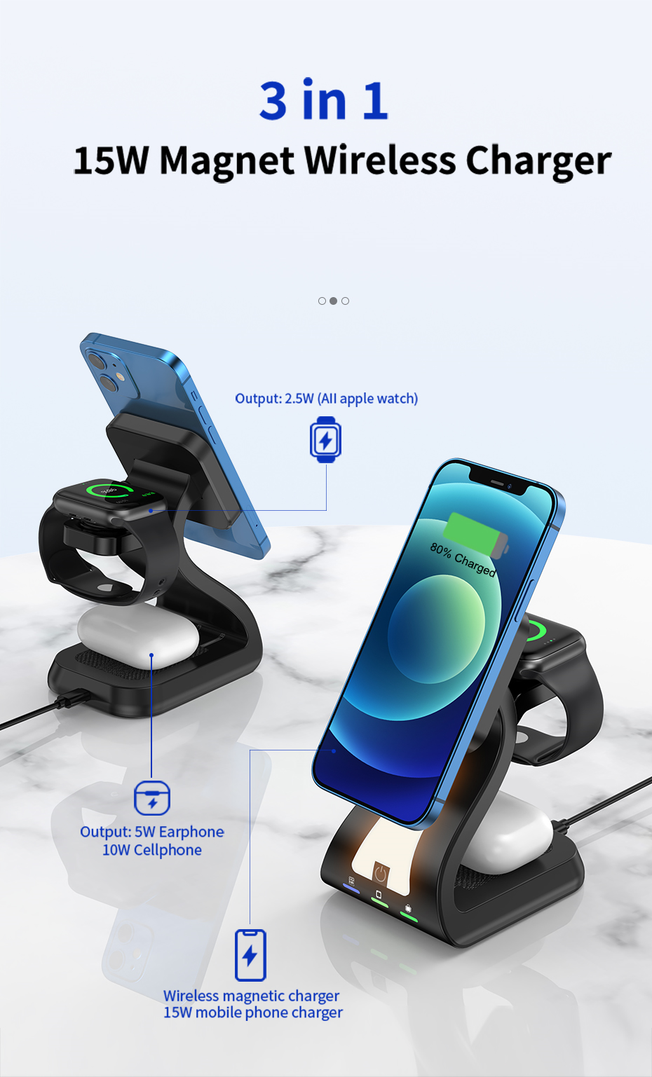 JEDI H20 New Multifunction Mag Safe Chargers Mobile Phone Headphone Watch 4in1 Qi Magnetic Wireless Charger