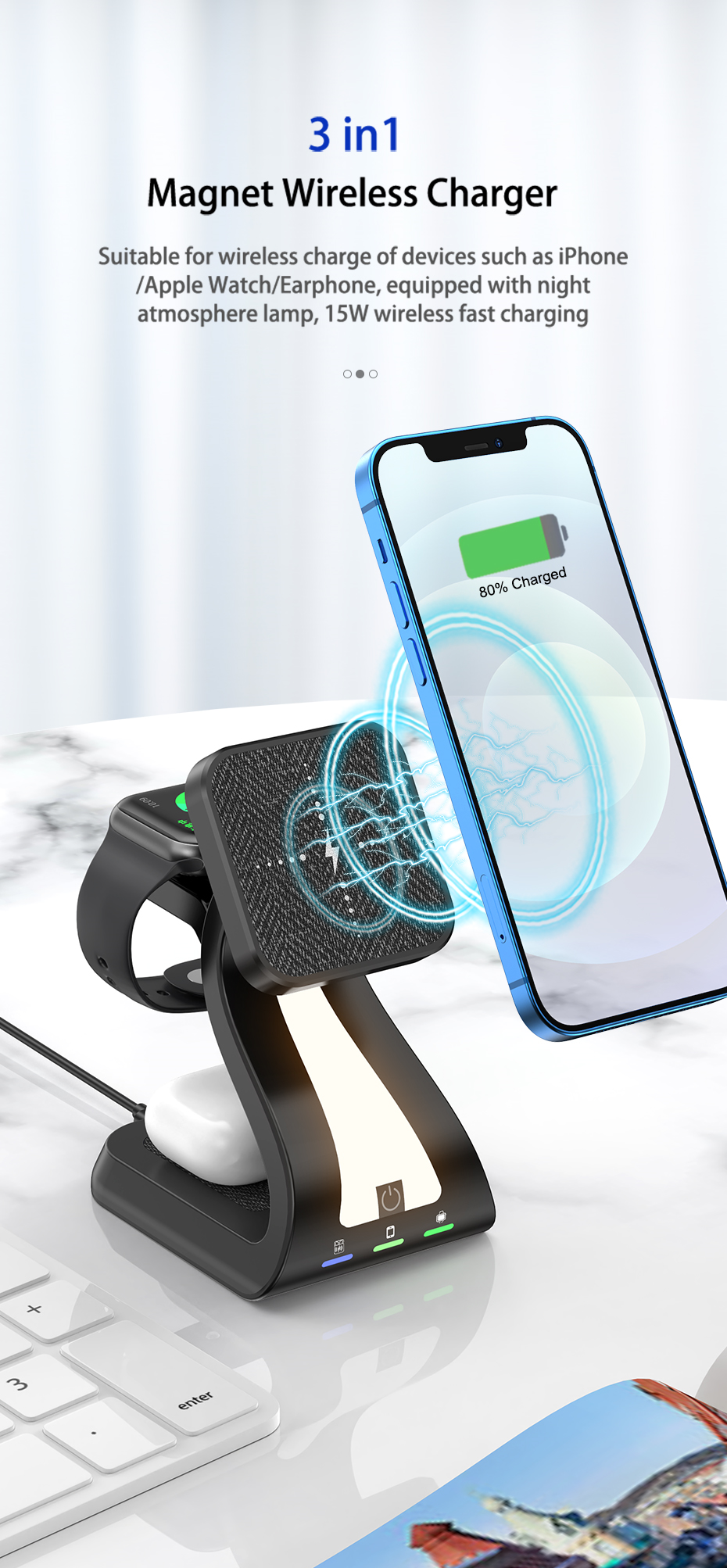 JEDI H20 New Multifunction Mag Safe Chargers Mobile Phone Headphone Watch 4in1 Qi Magnetic Wireless Charger