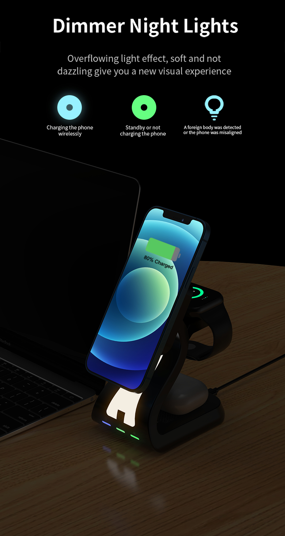 JEDI H20 New Multifunction Mag Safe Chargers Mobile Phone Headphone Watch 4in1 Qi Magnetic Wireless Charger