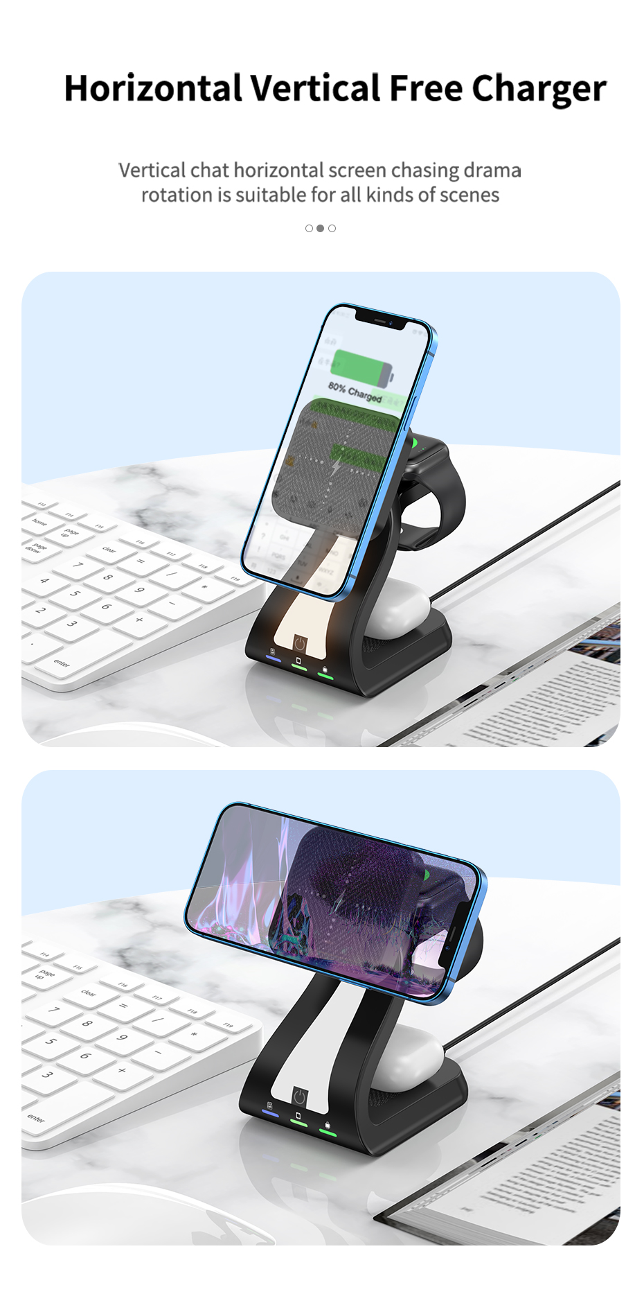 JEDI H20 New Multifunction Mag Safe Chargers Mobile Phone Headphone Watch 4in1 Qi Magnetic Wireless Charger
