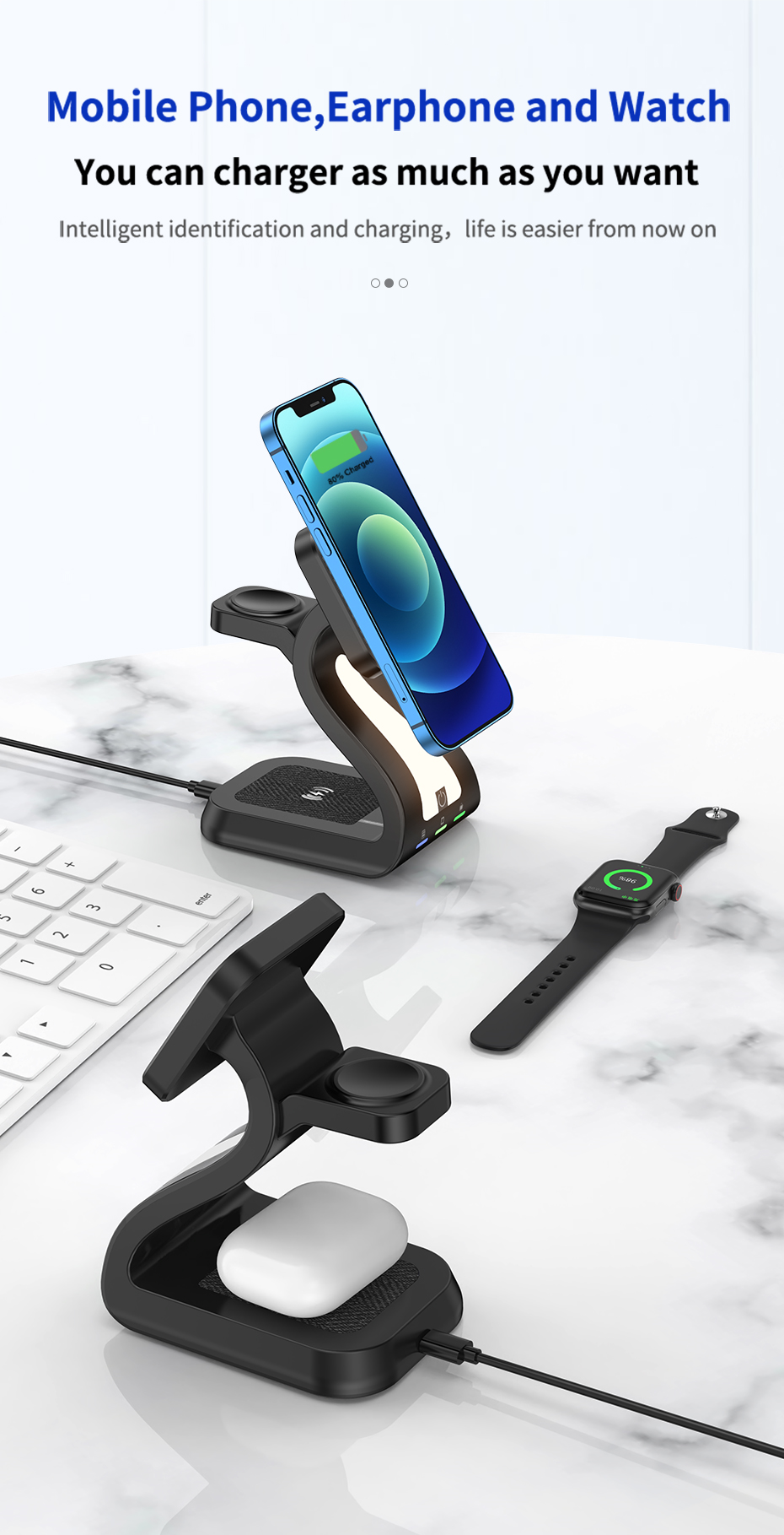 JEDI H20 New Multifunction Mag Safe Chargers Mobile Phone Headphone Watch 4in1 Qi Magnetic Wireless Charger