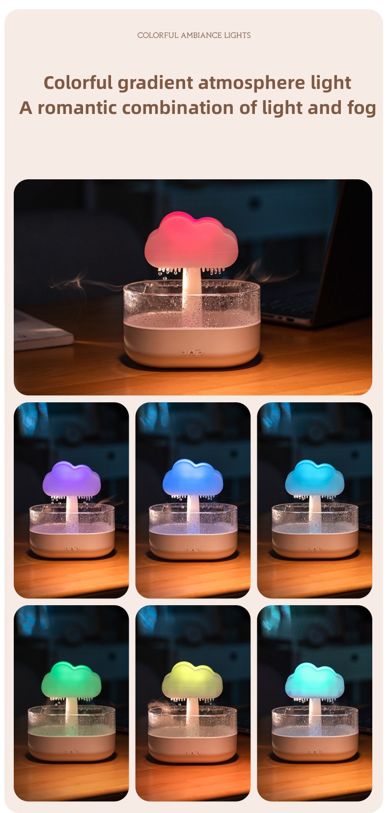 2023 new unique product Creative Colorful Light Rain Fragrance Desktop Office Fragrance Cloud Rain Cloud Humidifier diffuser