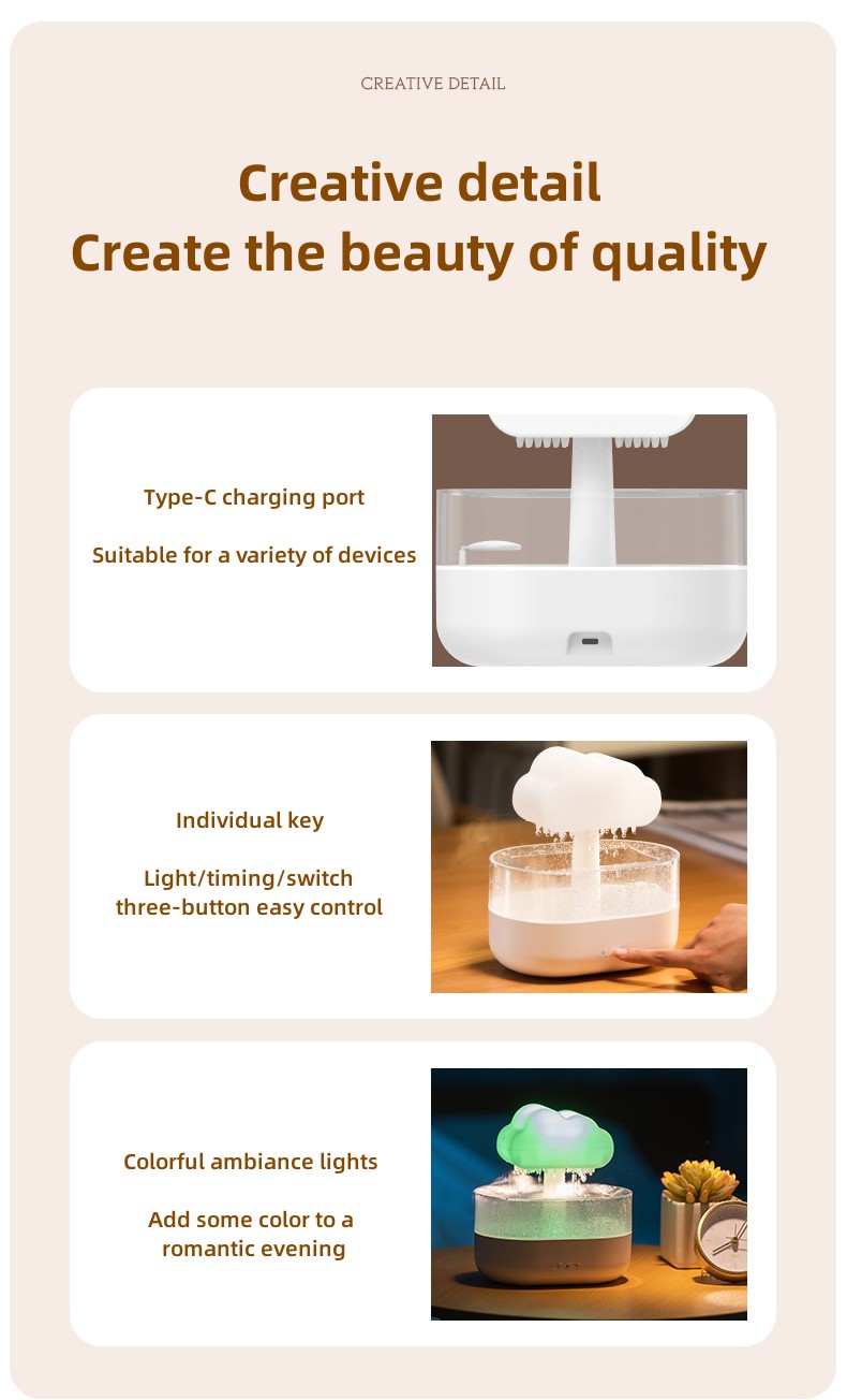 2023 new unique product Creative Colorful Light Rain Fragrance Desktop Office Fragrance Cloud Rain Cloud Humidifier diffuser