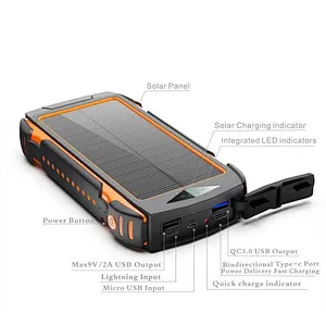 25000mah solar backpack charger wireless power bank with wireless charger