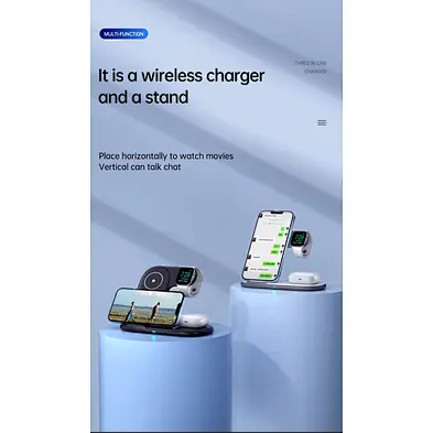 15W Fast Charging Portable 3 In 1 Magnetic Light Smart Wireless Charger with dual coil