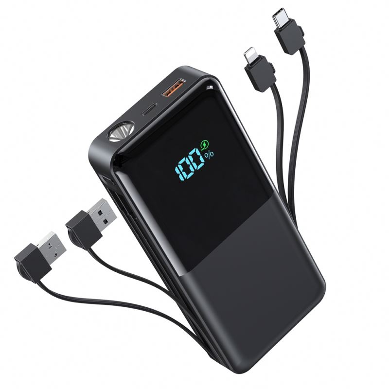Multifunction Cable 10000Mah Build Charge For Samsung Power Bank Wireless Charger Built In 4 Cables