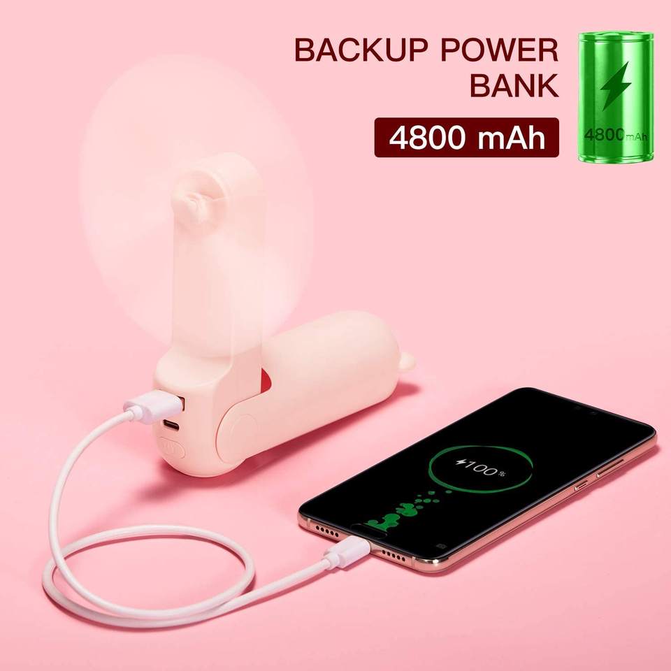 New Cute Foldable Lanyard Portable Pocket Fan With Battery Phone Power Bank Can Charge the Mobile Phone