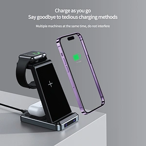 15W Fast Charging Qi Cell Phone Holder New Design 3 In 1 Multi-Function Desk Stand Wireless Charger