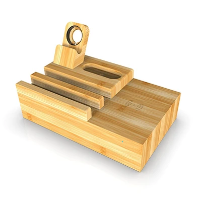 2022 new multifunctional charging station bamboo wood belt multi port USB suitable for Smart Phone Watch CA224
