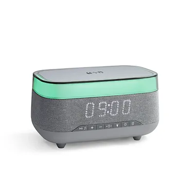 best seller qc 10W Qi Wireless Charger Portable Atmosphere Night Light Wireless Alarm Clock Blue tooth Speaker