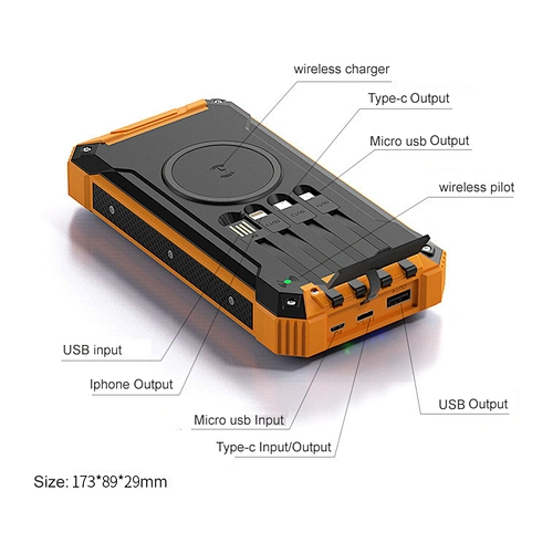 Solar Wireless 20000Mah Fast Charge Slim Charging Portable Outdoor High Quality Banks Qi With Cable Hot Selling Four Power Bank