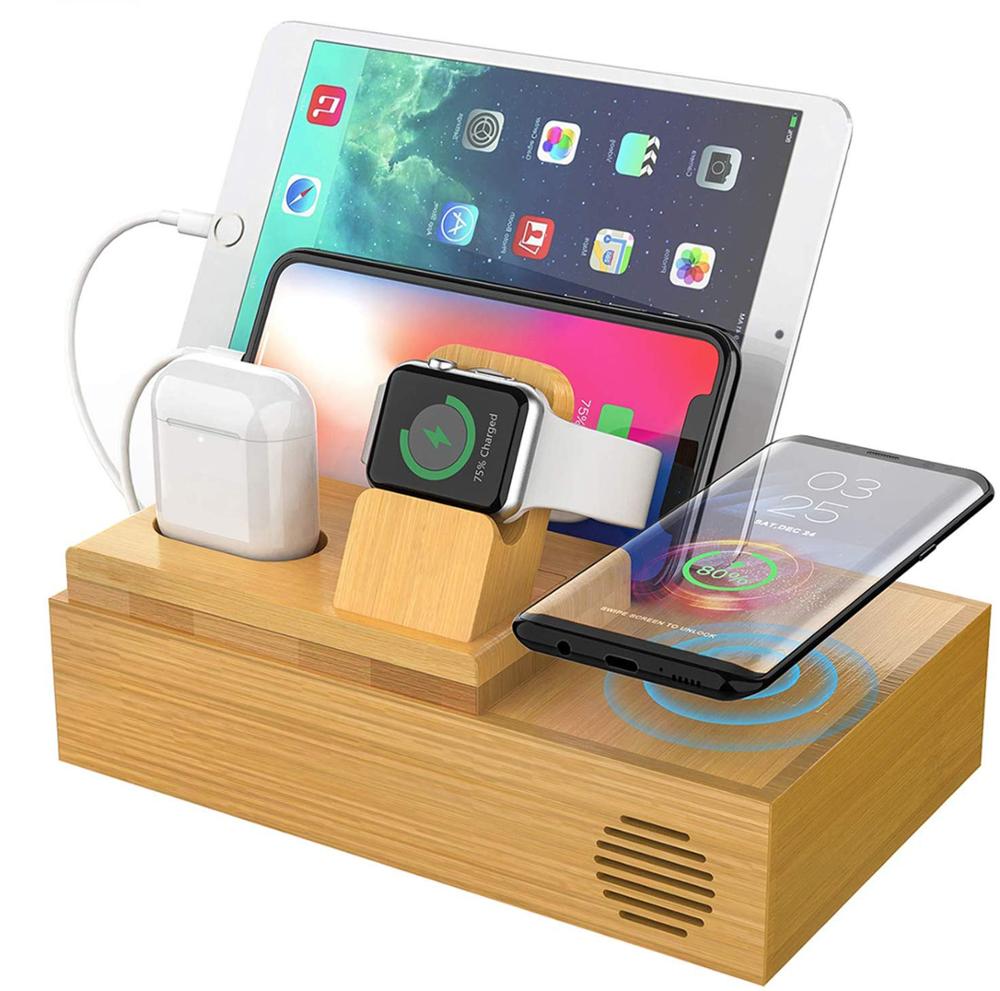 2022 new multifunctional charging station bamboo wood belt multi port USB suitable for Smart Phone Watch CA224
