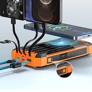 Solar Wireless 20000Mah Fast Charge Slim Charging Portable Outdoor High Quality Banks Qi With Cable Hot Selling Four Power Bank