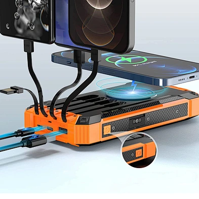 Solar Wireless 20000Mah Fast Charge Slim Charging Portable Outdoor High Quality Banks Qi With Cable Hot Selling Four Power Bank
