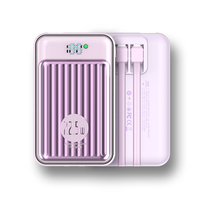 2024 transparent magnetic  power bank  Cable Build-In 10000Mah In Charge Power Bank Build Incable