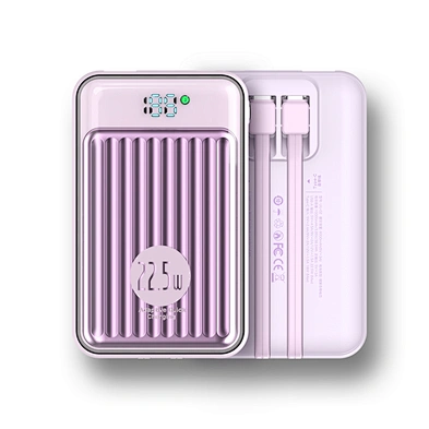 2024 transparent magnetic  power bank  Cable Build-In 10000Mah In Charge Power Bank Build Incable