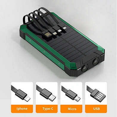 Solar Wireless 20000Mah Fast Charge Slim Charging Portable Outdoor High Quality Banks Qi With Cable Hot Selling Four Power Bank
