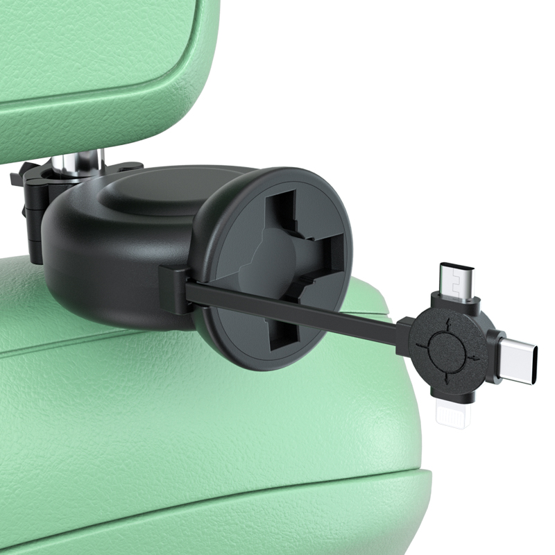 New Arrivals Car Taxi Headrest Backseat Retractable Cord 3 in 1 Power Charging Station Car Charger Type C Micro USB