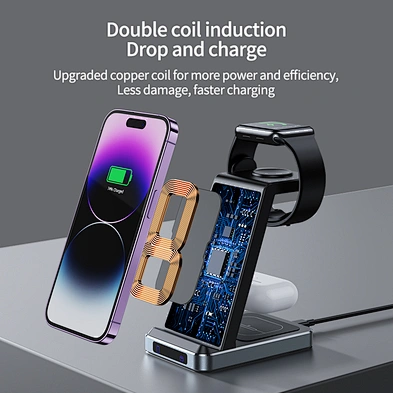 15W Fast Charging Qi Cell Phone Holder New Design 3 In 1 Multi-Function Desk Stand Wireless Charger