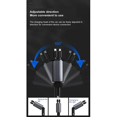 Fast Usb Retractable Charging Pd3.0 20W Usb2.4A Qc3.0 For Mobile Phone 120W 4 In 1 Type C Cable Charge Cord Car Charger Adapter