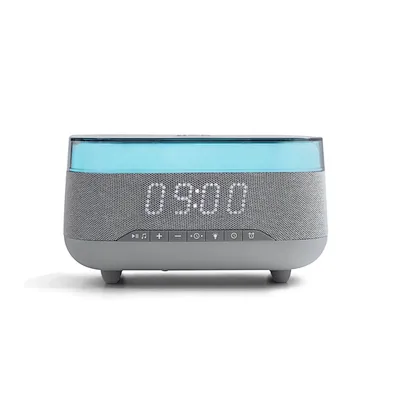 best seller qc 10W Qi Wireless Charger Portable Atmosphere Night Light Wireless Alarm Clock Blue tooth Speaker