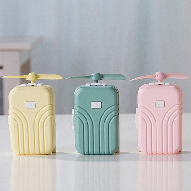 Led Luggage Mirror Ventilador Design Usb Charging Handheld Travel Case Portable Small Box Shape Beauty Cute Mini Fan