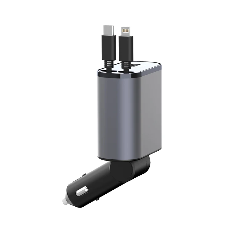 Fast Usb Retractable Charging Pd3.0 20W Usb2.4A Qc3.0 For Mobile Phone 120W 4 In 1 Type C Cable Charge Cord Car Charger Adapter