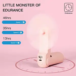 New Cute Foldable Lanyard Portable Pocket Fan With Battery Phone Power Bank Can Charge the Mobile Phone
