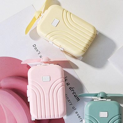 Led Luggage Mirror Ventilador Design Usb Charging Handheld Travel Case Portable Small Box Shape Beauty Cute Mini Fan