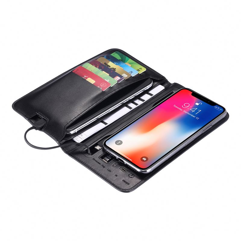 JEDI Hight Quality Power Bank Wallet With RFID Wireless Charger Leather Portable Powerbank Wallet Free  Sample