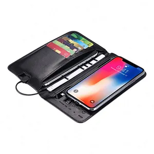 JEDI Hight Quality Power Bank Wallet With RFID Wireless Charger Leather Portable Powerbank Wallet Free  Sample