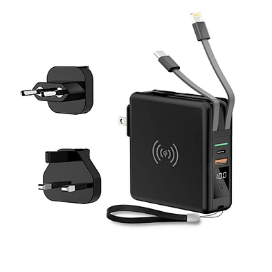 3 in 1 wireless power bank 10000m  slim built in cable 3 in 1 wireless power bank