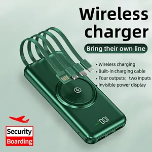 2024 hot sale multifunction power bank Build In Cable Built  for Iphone 10000Mah Charge Wireless Power Bank Charger