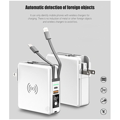 3 in 1 wireless power bank 10000m  slim built in cable 3 in 1 wireless power bank