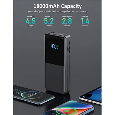 Multifunction Cable 10000Mah Build Charge For Samsung Power Bank Wireless Charger Built In 4 Cables