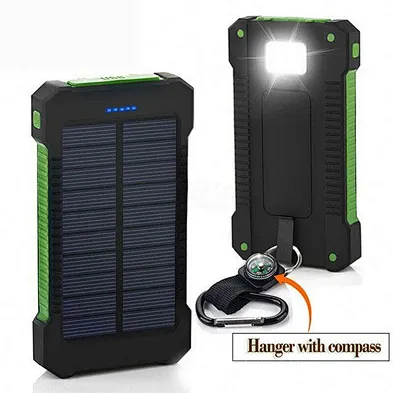New Waterproof Solar Power Bank 10000mah Dual Usb Li-polymer  Battery Charger Travel Powerbank For All Phone
