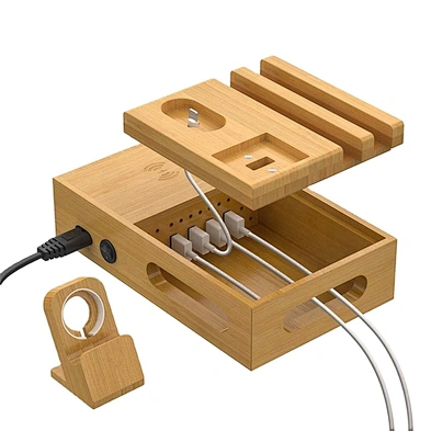 2022 new multifunctional charging station bamboo wood belt multi port USB suitable for Smart Phone Watch CA224