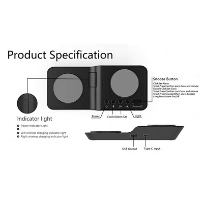 2024 Digital 3 In 1 For Samsung Led Night Light Wireless Charger With Alarm Clock Multifunctional Charger