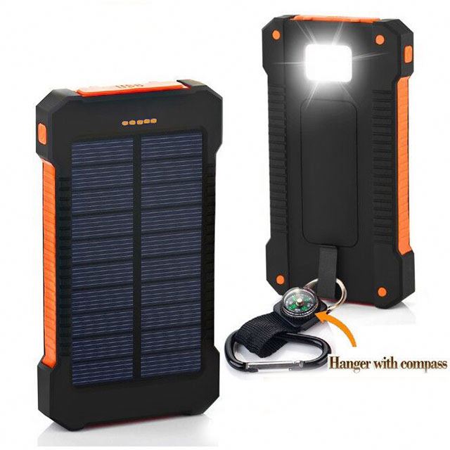 New Waterproof Solar Power Bank 10000mah Dual Usb Li-polymer  Battery Charger Travel Powerbank For All Phone
