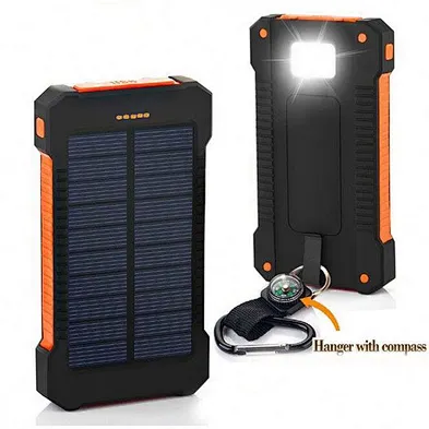New Waterproof Solar Power Bank 10000mah Dual Usb Li-polymer  Battery Charger Travel Powerbank For All Phone