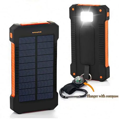 New Waterproof Solar Power Bank 10000mah Dual Usb Li-polymer  Battery Charger Travel Powerbank For All Phone
