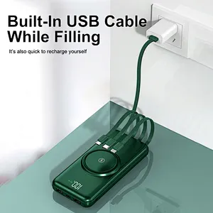 2024 hot sale multifunction power bank Build In Cable Built  for Iphone 10000Mah Charge Wireless Power Bank Charger