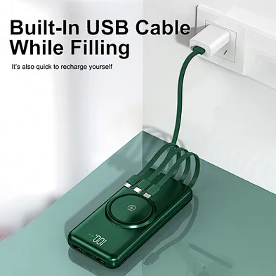 2024 hot sale multifunction power bank Build In Cable Built  for Iphone 10000Mah Charge Wireless Power Bank Charger