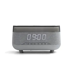 best seller qc 10W Qi Wireless Charger Portable Atmosphere Night Light Wireless Alarm Clock Blue tooth Speaker