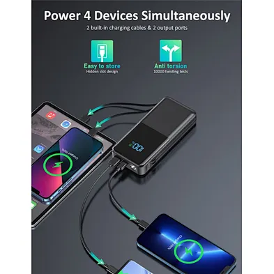 Multifunction Cable 10000Mah Build Charge For Samsung Power Bank Wireless Charger Built In 4 Cables